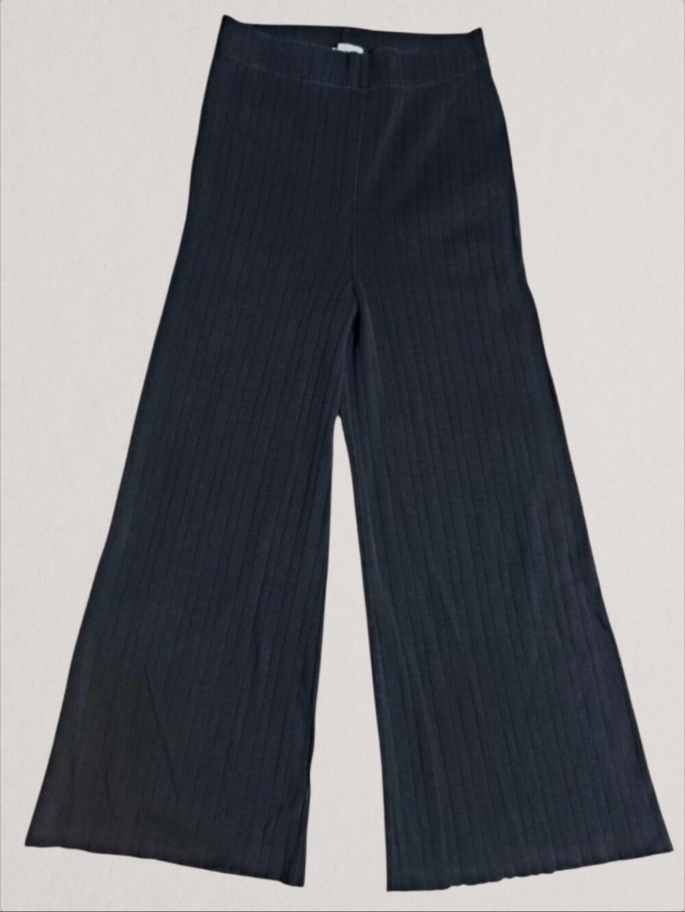 Wray NYC Sabrina Black Ribbed Knit Lettuce Hem Wide Leg Pants SM